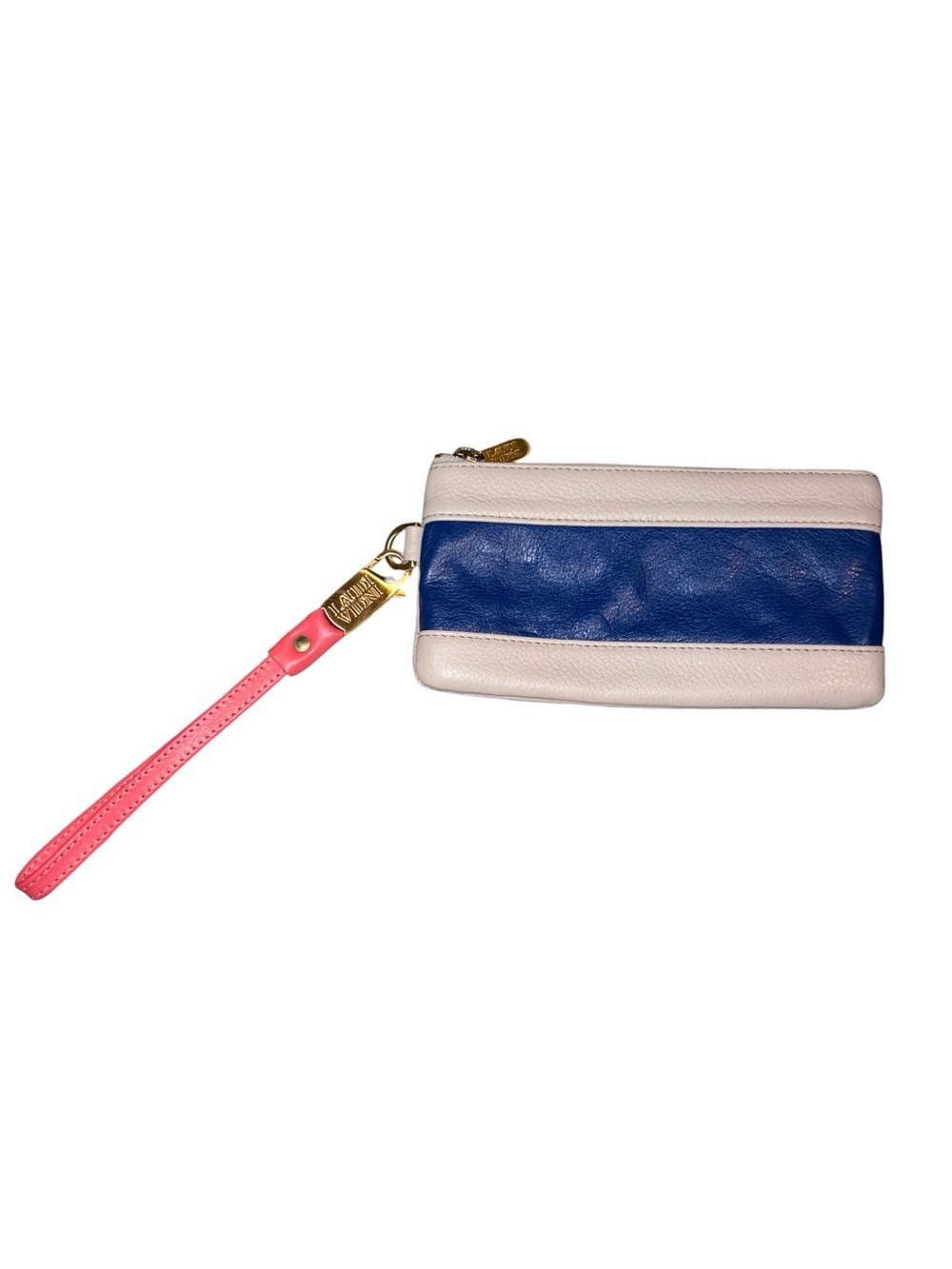 EUC Laudi Vidni Leather Color Block Wristlet Wallet Clutch Cobalt Grey Pink Gold